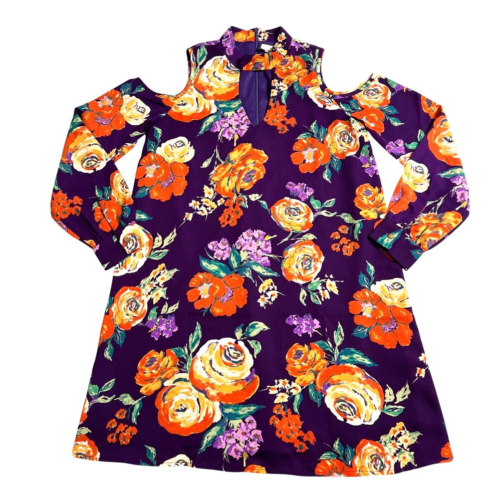 Everly Womens Dress Retro Floral Cold Shoulder Choker Collar Keyhole Small